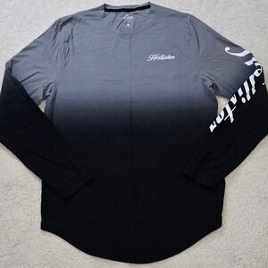 Hollister Men Long Sleeve Ombre Dip Dye Crew Neck T Shirt Gray Black Size L